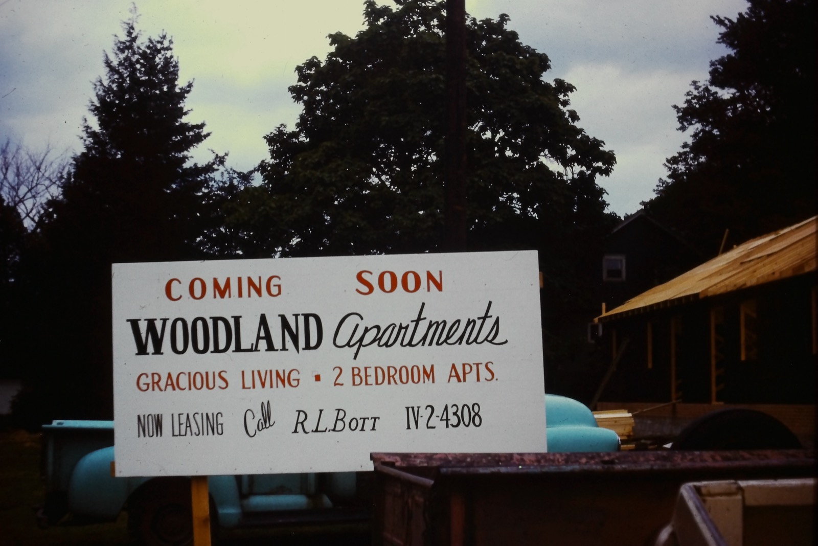 Coming Soon: Woodland Apartments — the original sign by R.L. Bott